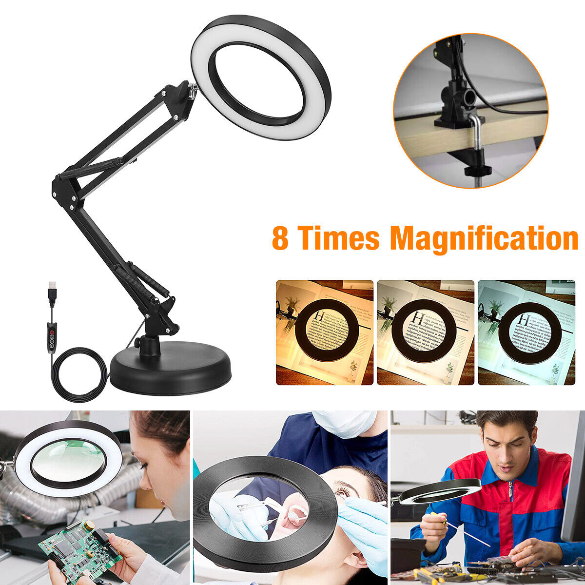 10X Magnifying Glass Desk Light Magnifier LED Lamp Reading Lamp
